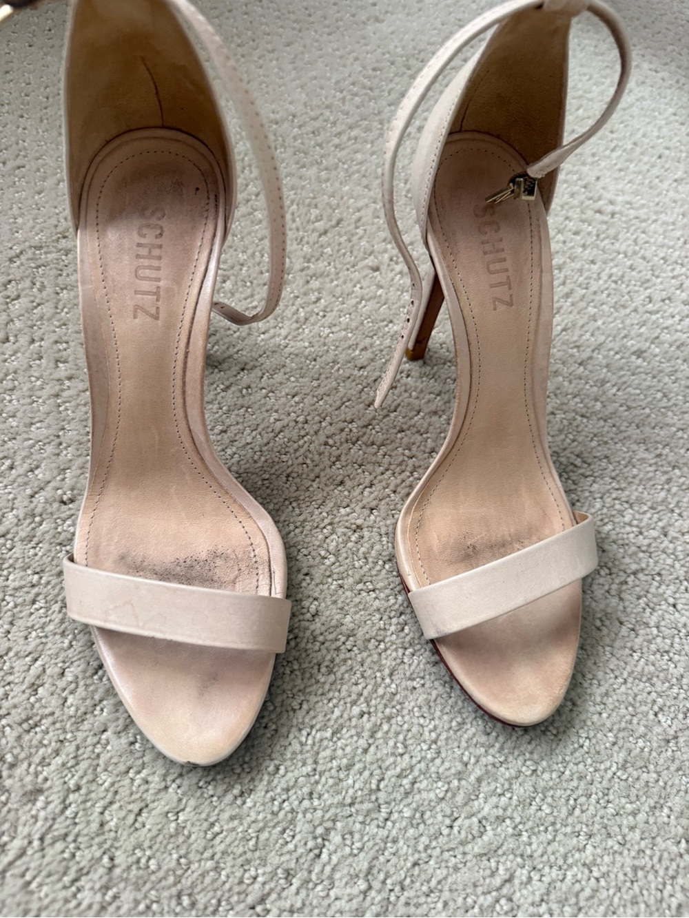 Schutz Nude Ankle-Strap Stiletto Sandals
